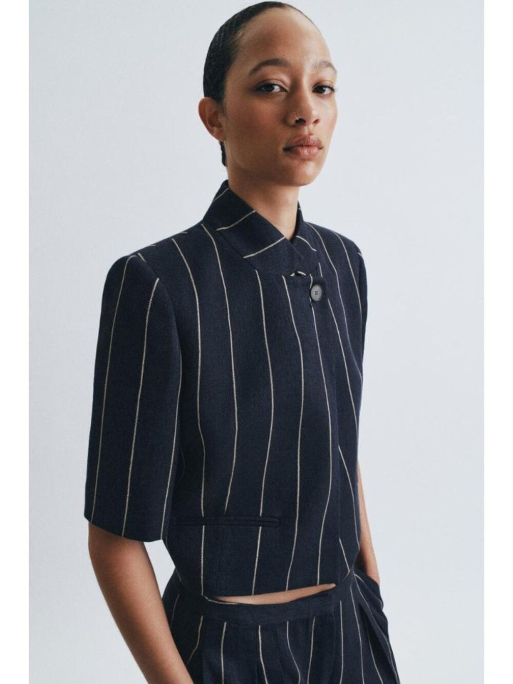 ZARA STRIPED LINEN BLEND JACKET ZW COLLECTION